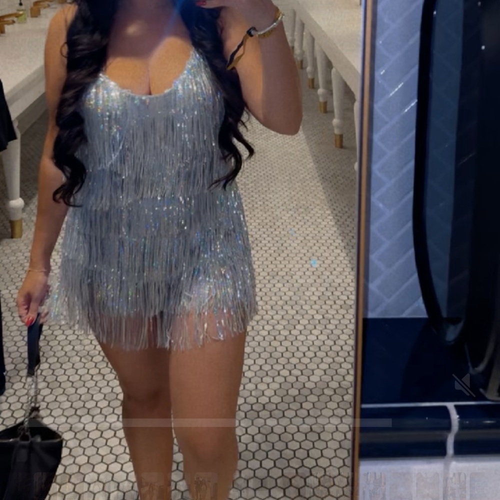 Silver shimmery Fringe Mini Dress